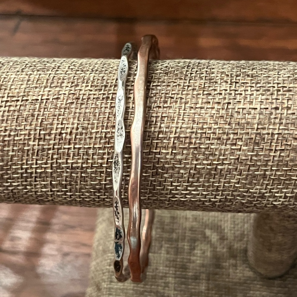 Stacking Bracelets Sterling Silver Hammer And A C… - image 5